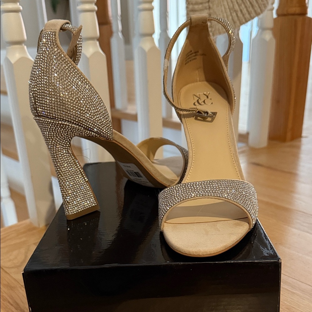 New York & Company Sparkling Rhinestone Heels - Tan